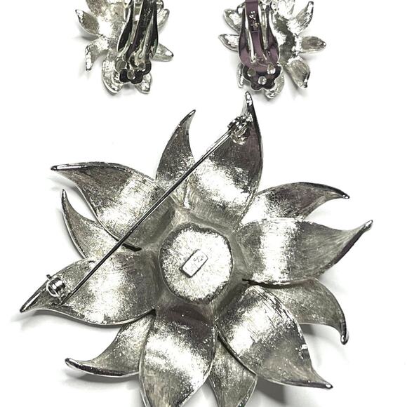 Brooch & Clip Earrings SIGNED JUDY LEE Pearl Flower Vtg Jewelry Set S25 - Picture 5 of 6